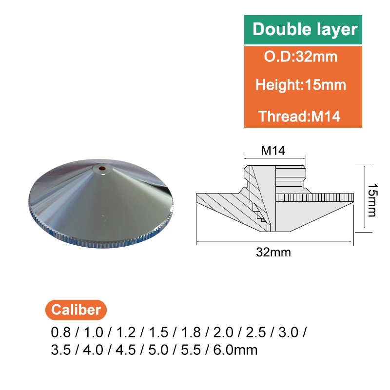 섬유 레이저 커팅 헤드 직경 32mm 플러스 CNC 용접기 노즐 단일 및 이중 레이어 직경 0.8-6.0 스레드 14mm